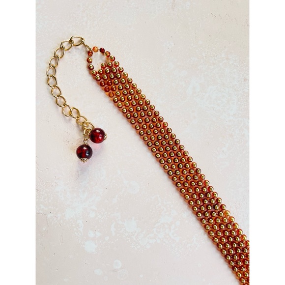 Vintage Amber Tone & Gold Plastic Beaded Chain Belt - Picture 4 of 6